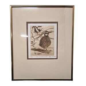 LE Etching Print "Bob-White Rooster" Hope Barton 19/30 Gold Metal Frame Matted